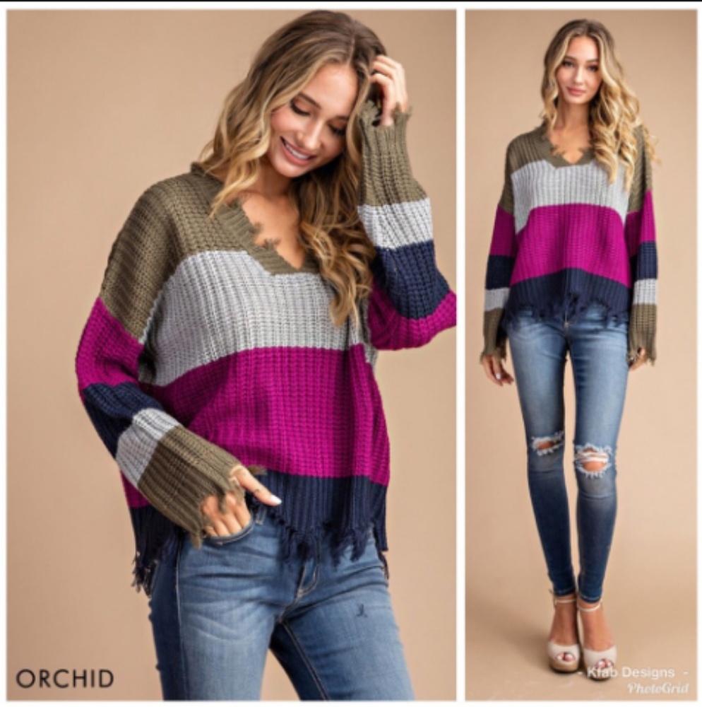 DISTRESSED COLOR BLOCK SWEATER - Picture 6 of 8